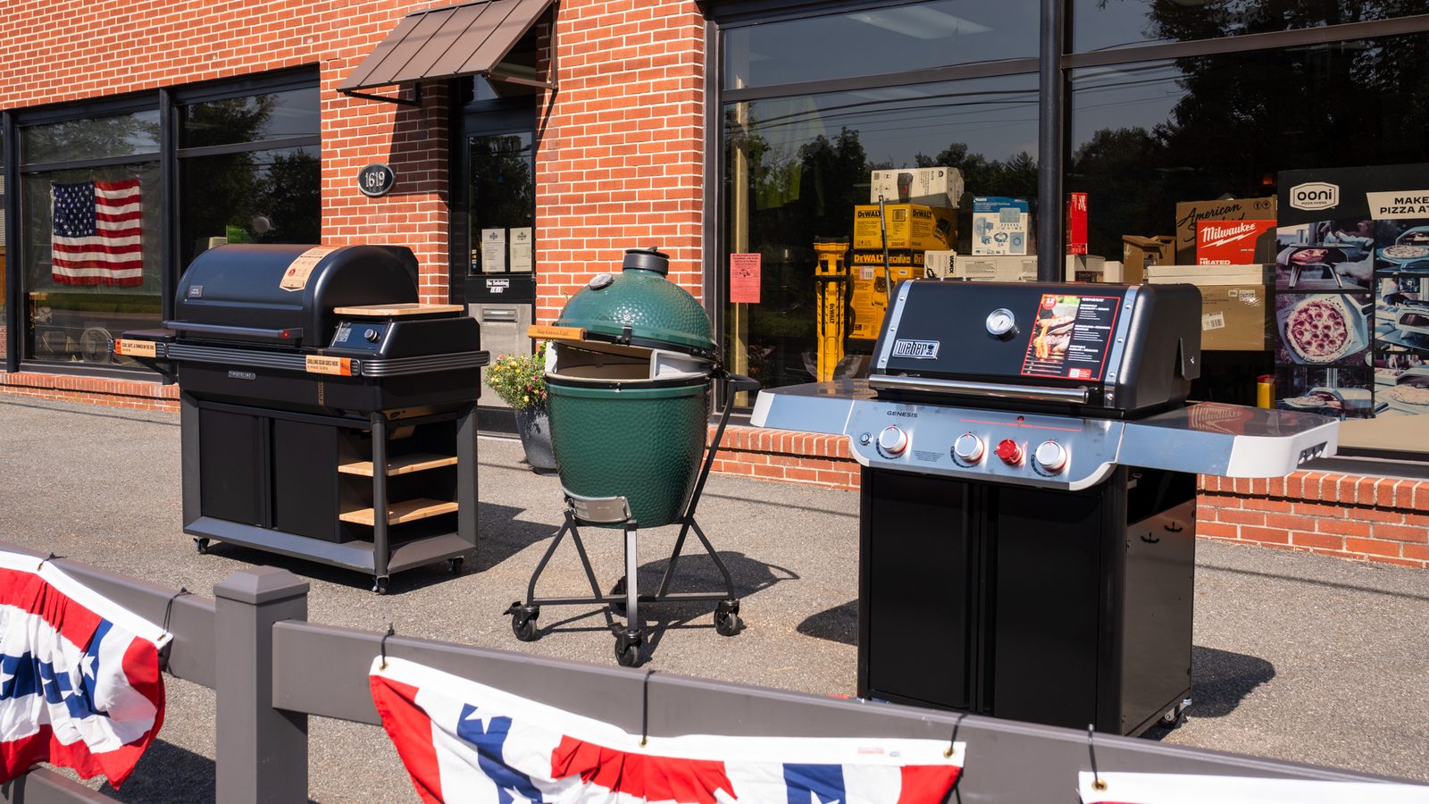 Premium grills lined up outside Eddinger's store